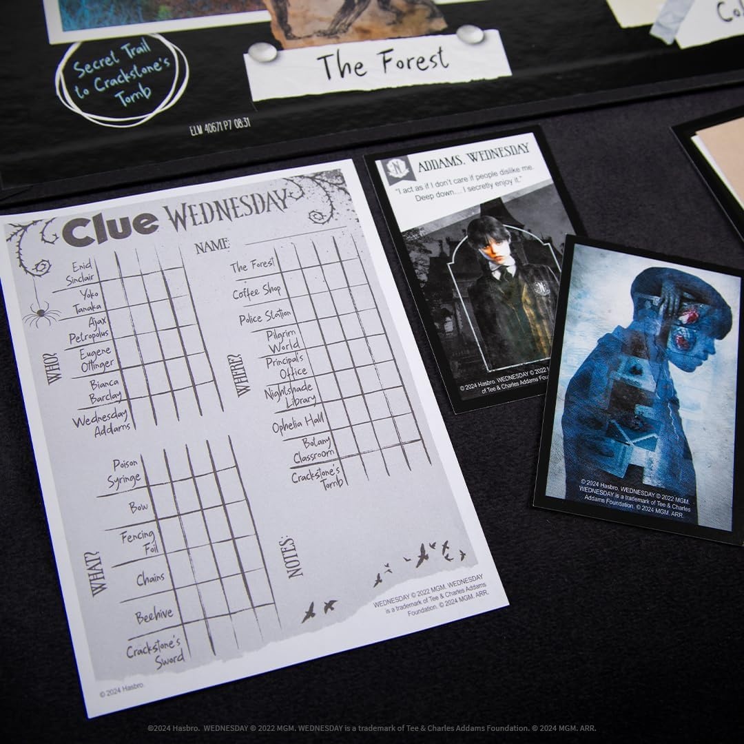 image:imageCLUE Wednesday Classic Board Game Inspired by the Netflix Original Series Solve the Mystery at Nevermore Academy with Friends and Family Officially Licensed Merchandise 26 Players Ages 8