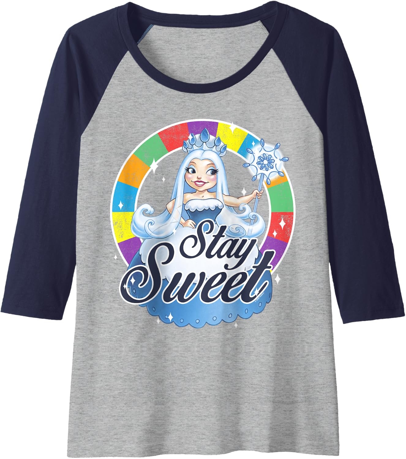 image:imageCandy Land Stay Sweet Princess Frostine Game Wheel Logo Raglan Baseball TeeNavy BlueAthletic Heather