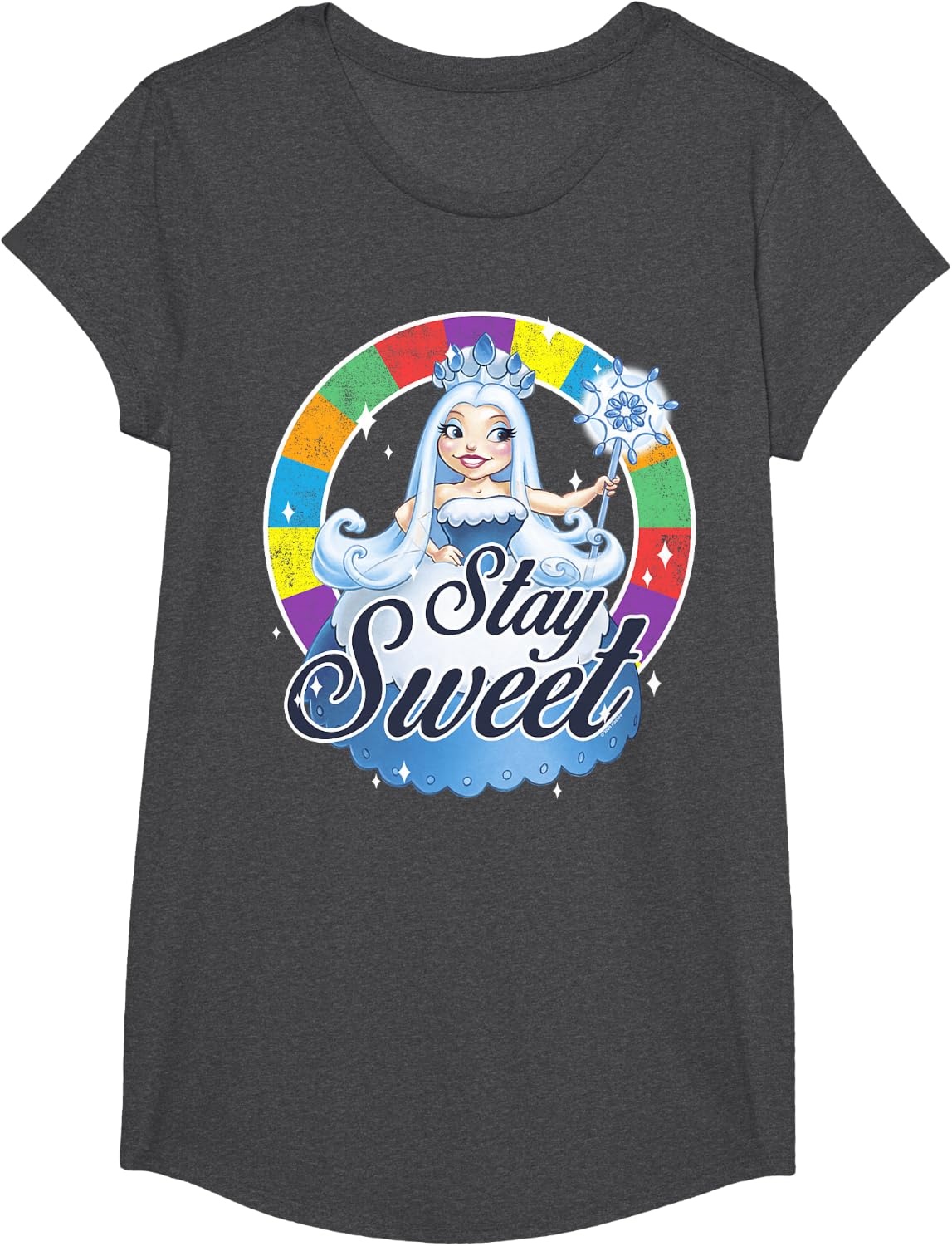 image:imageCandy Land Stay Sweet Princess Frostine Game Wheel Logo TShirtDark Heather Grey