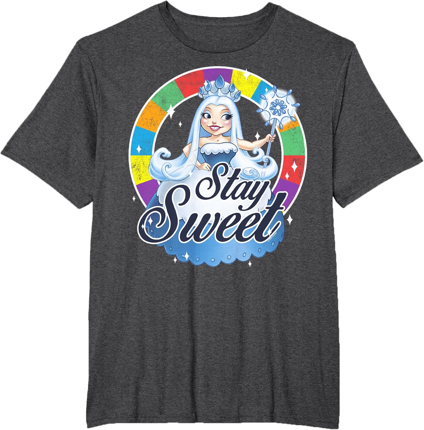 image:imageCandy Land Stay Sweet Princess Frostine Game Wheel Logo TShirtDark Heather Grey