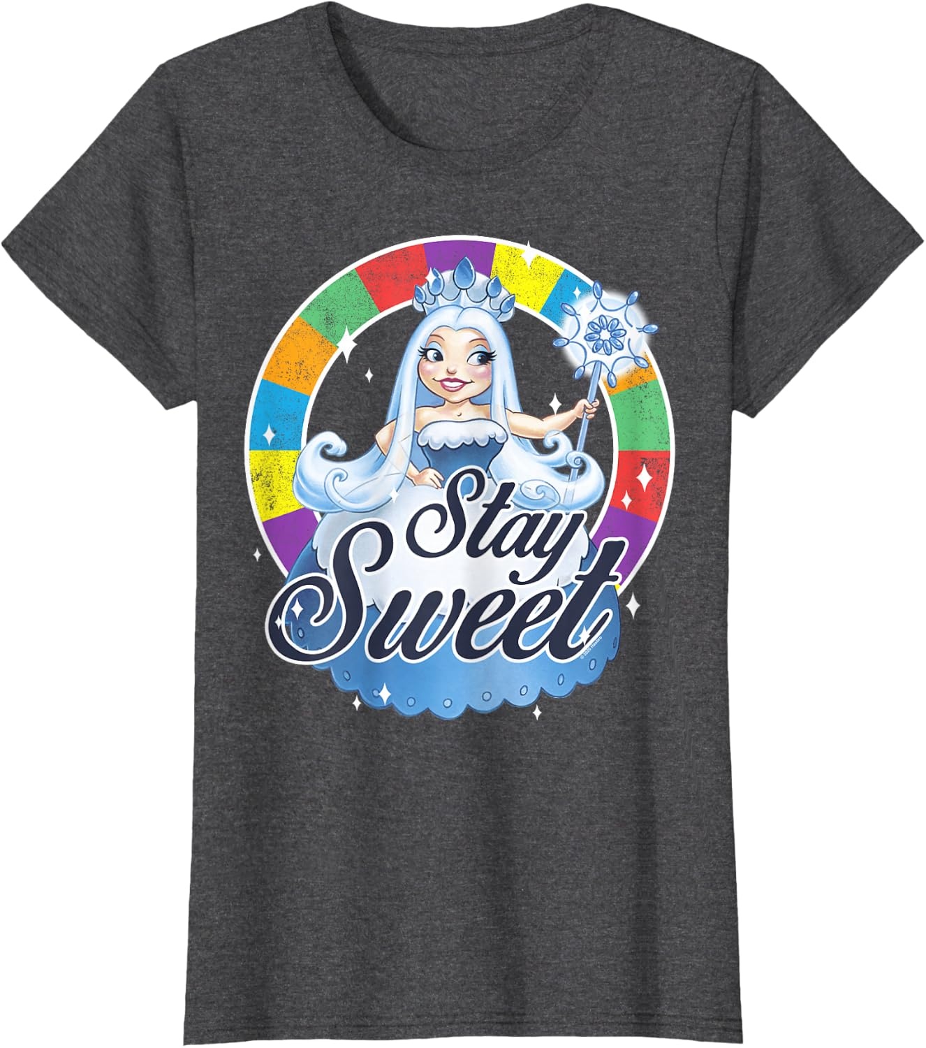image:imageCandy Land Stay Sweet Princess Frostine Game Wheel Logo TShirtDark Heather Grey
