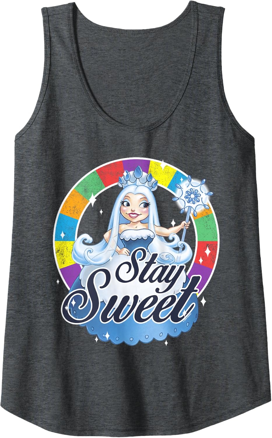image:imageCandy Land Stay Sweet Princess Frostine Game Wheel Logo Tank TopDark Heather Grey