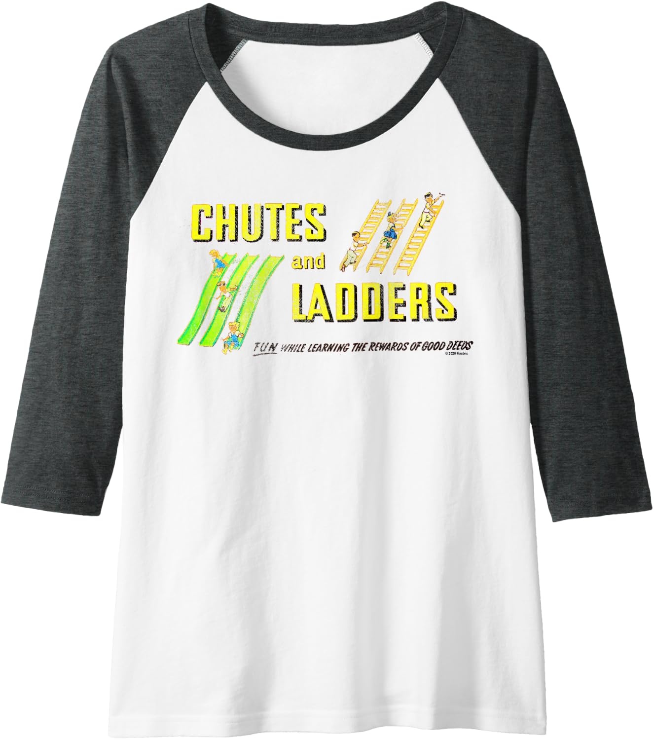 image:imageChutes And Ladders Classic Logo Raglan Baseball TeeDark Heather GreyWhite