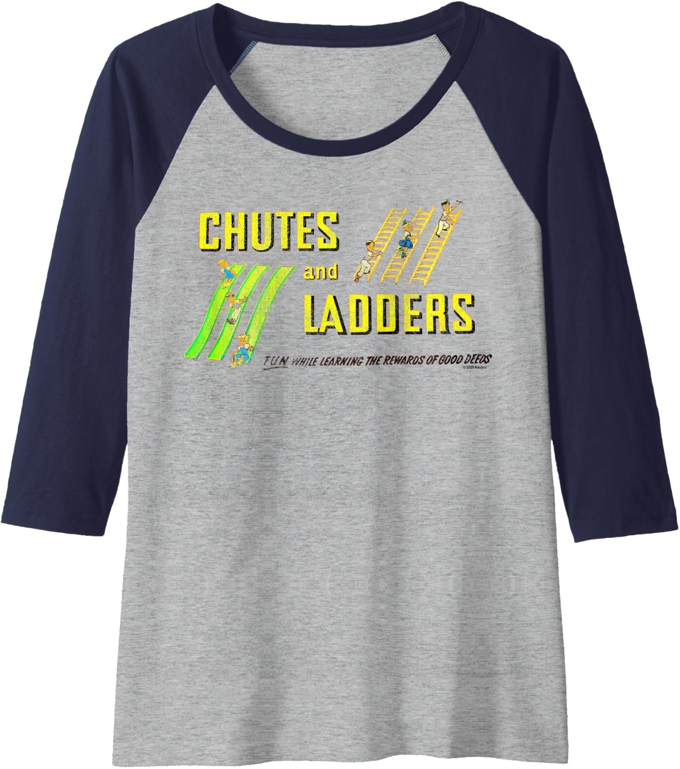 image:imageChutes And Ladders Classic Logo Raglan Baseball TeeNavy BlueAthletic Heather