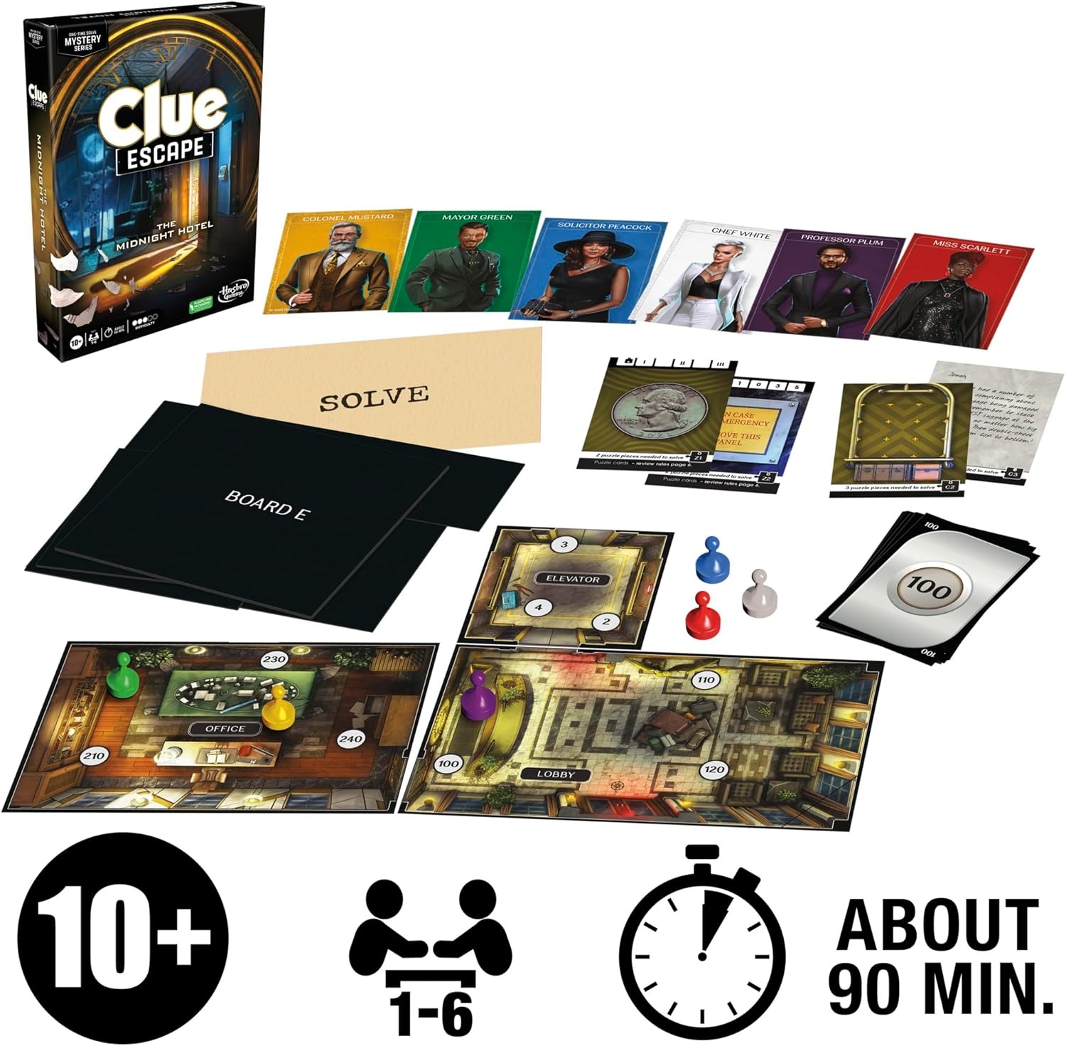 image:imageClue Escape The Midnight Hotel Board Game Clue Escape Room Game 1Time Solve Mystery Games Family Games for Ages 10 16 Players 90 Mins AvgThe Midnight Hotel