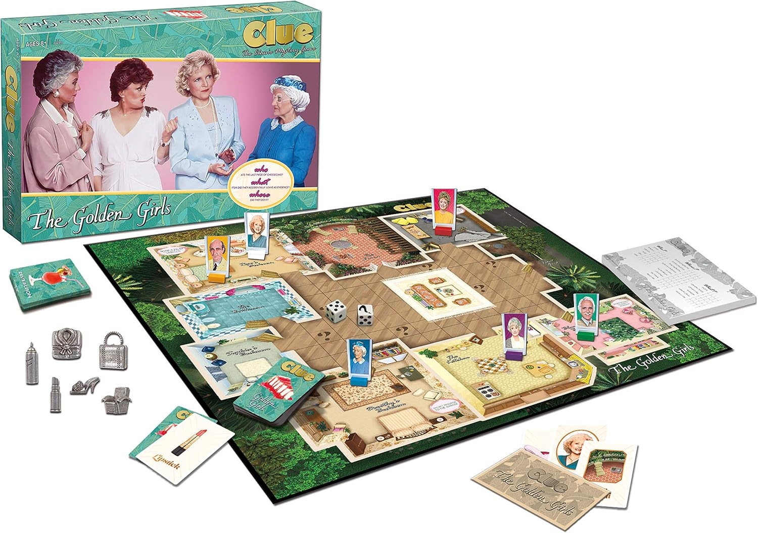 image:imageClue The Golden Girls Board Game Golden Girls TV Show Themed Game Solve The Mystery of Who Ate The Lastpiece of Cheesecake Officially Licensed Golden Girls Merchandise Themed Clue Mystery Game