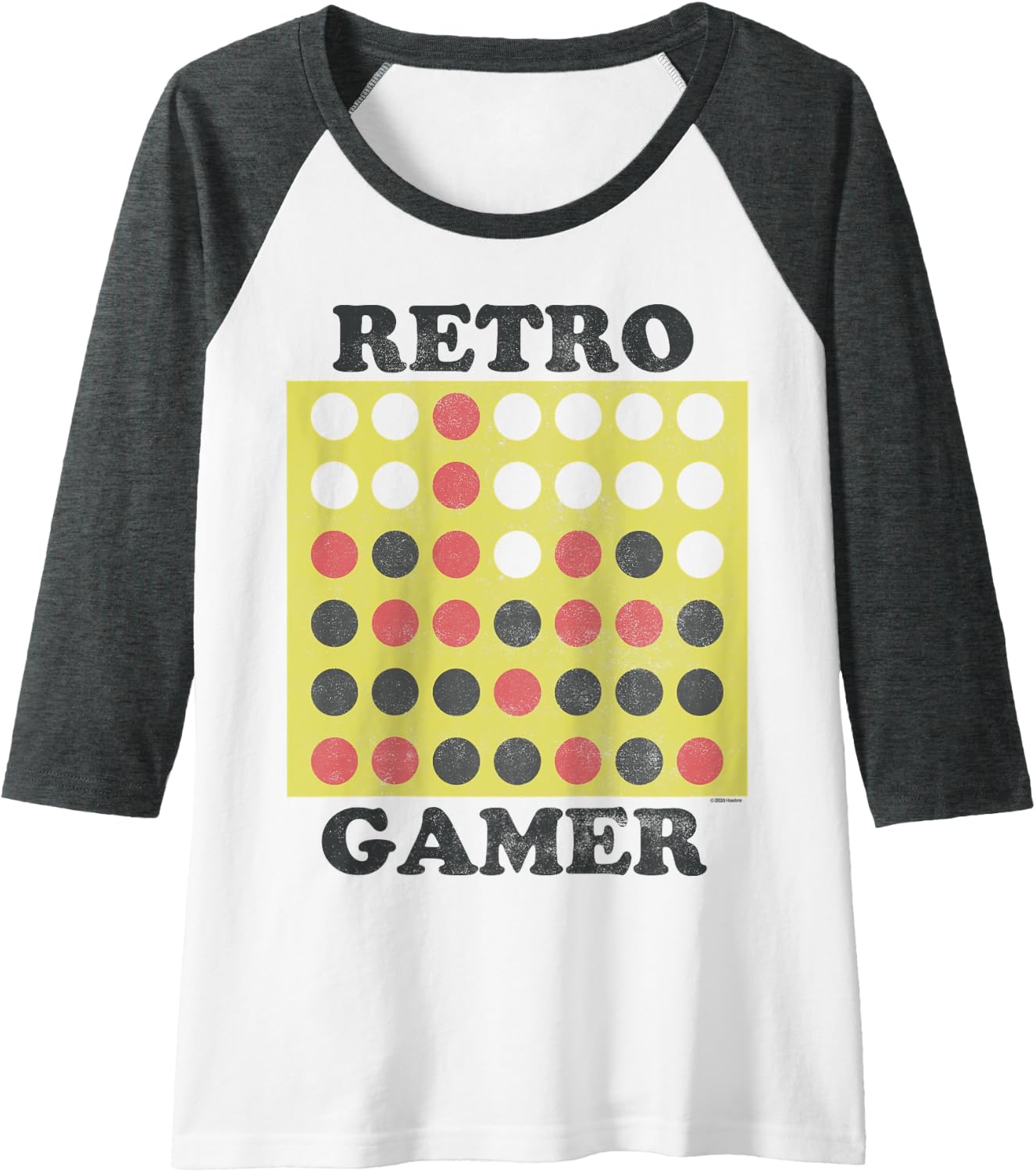 image:imageConnect Four Retro Gamer Board Raglan Baseball TeeDark Heather GreyWhite