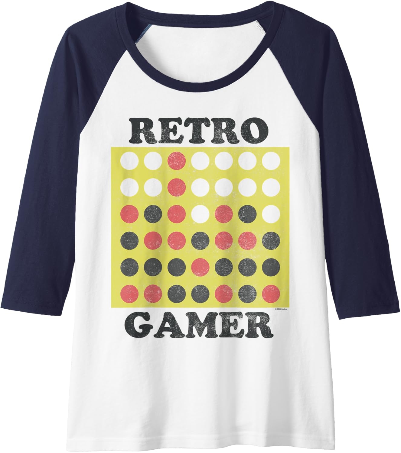 image:imageConnect Four Retro Gamer Board Raglan Baseball TeeNavy BlueWhite