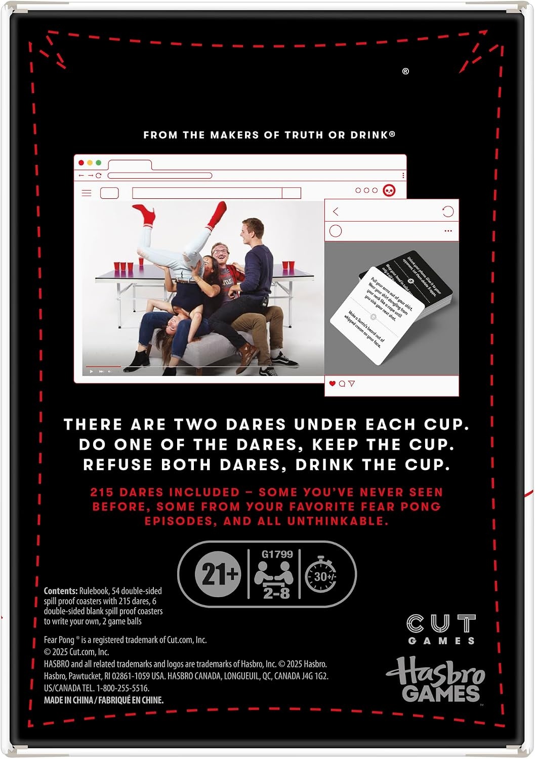image:imageFear Pong Adult Party Game by Cut Internet Famous Extreme Pong Game with Wild Dares Ages 21 28 Players 30 Mins