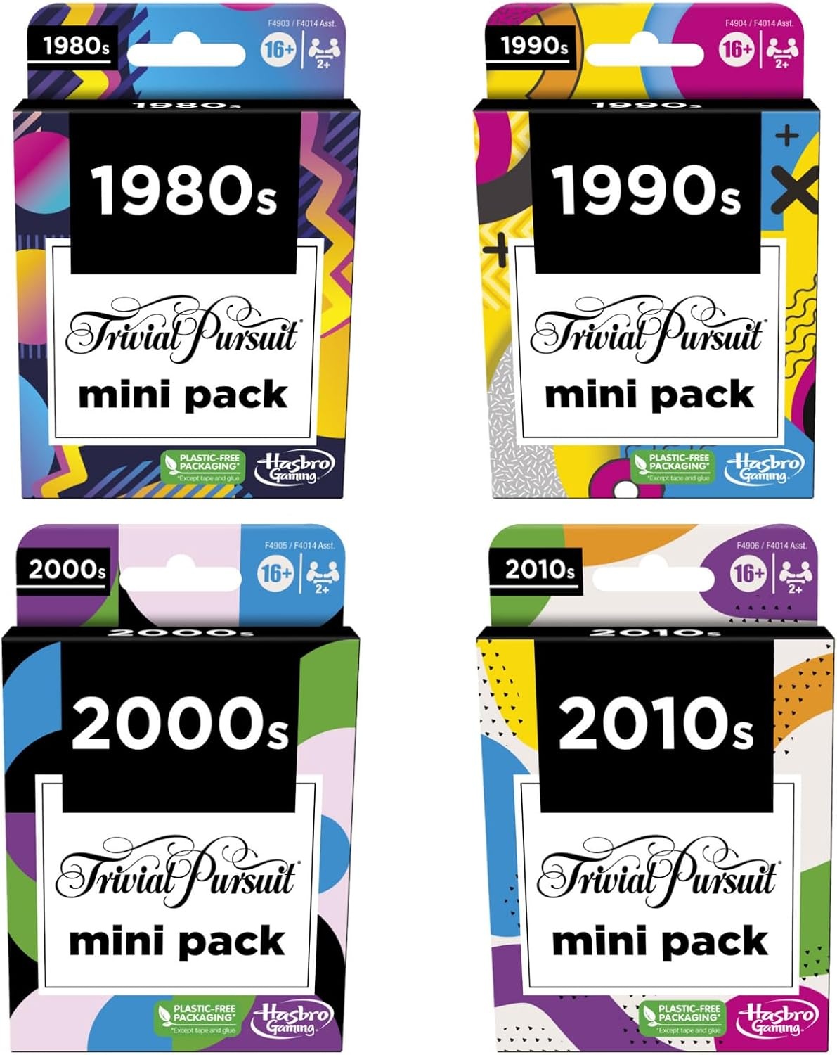 image:imageHasbro Games Trivial Pursuit Mini Packs Multipack Fun Trivia Questions for Adults and Teens Ages 16 Includes 4 Game Featuring 4 Decades