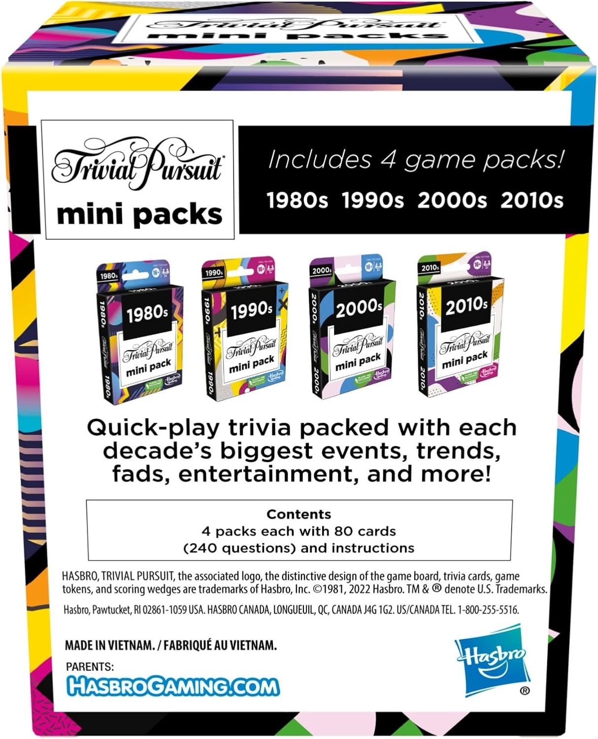 image:imageHasbro Games Trivial Pursuit Mini Packs Multipack Fun Trivia Questions for Adults and Teens Ages 16 Includes 4 Game Featuring 4 Decades