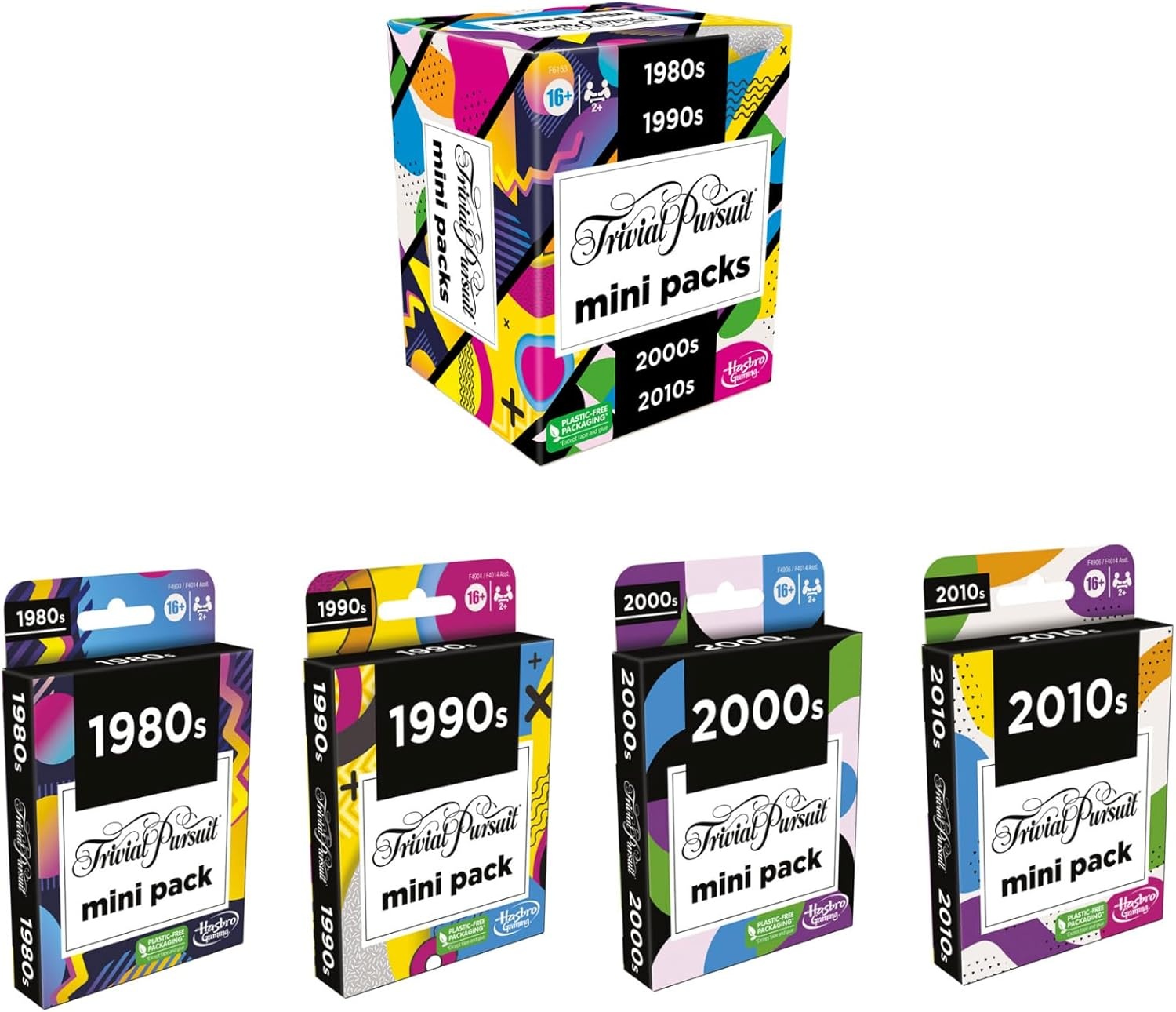 image:imageHasbro Games Trivial Pursuit Mini Packs Multipack Fun Trivia Questions for Adults and Teens Ages 16 Includes 4 Game Featuring 4 Decades
