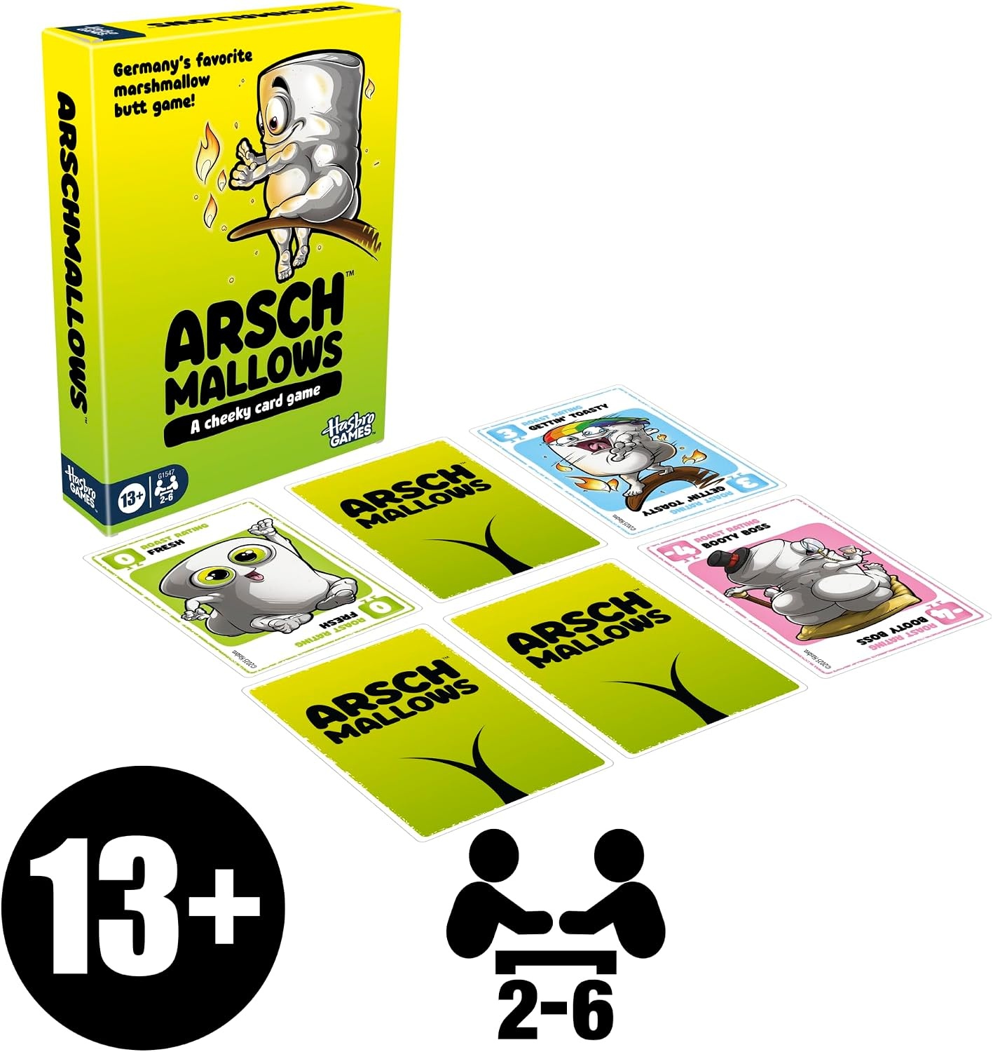 image:imageHasbro Gaming Arschmallows Game Marshmallow Butt Game Funny Party Card Games for Teens Adults and Families 2 to 6 Players Indoor Summer Activities Ages 13 Amazon Exclusive
