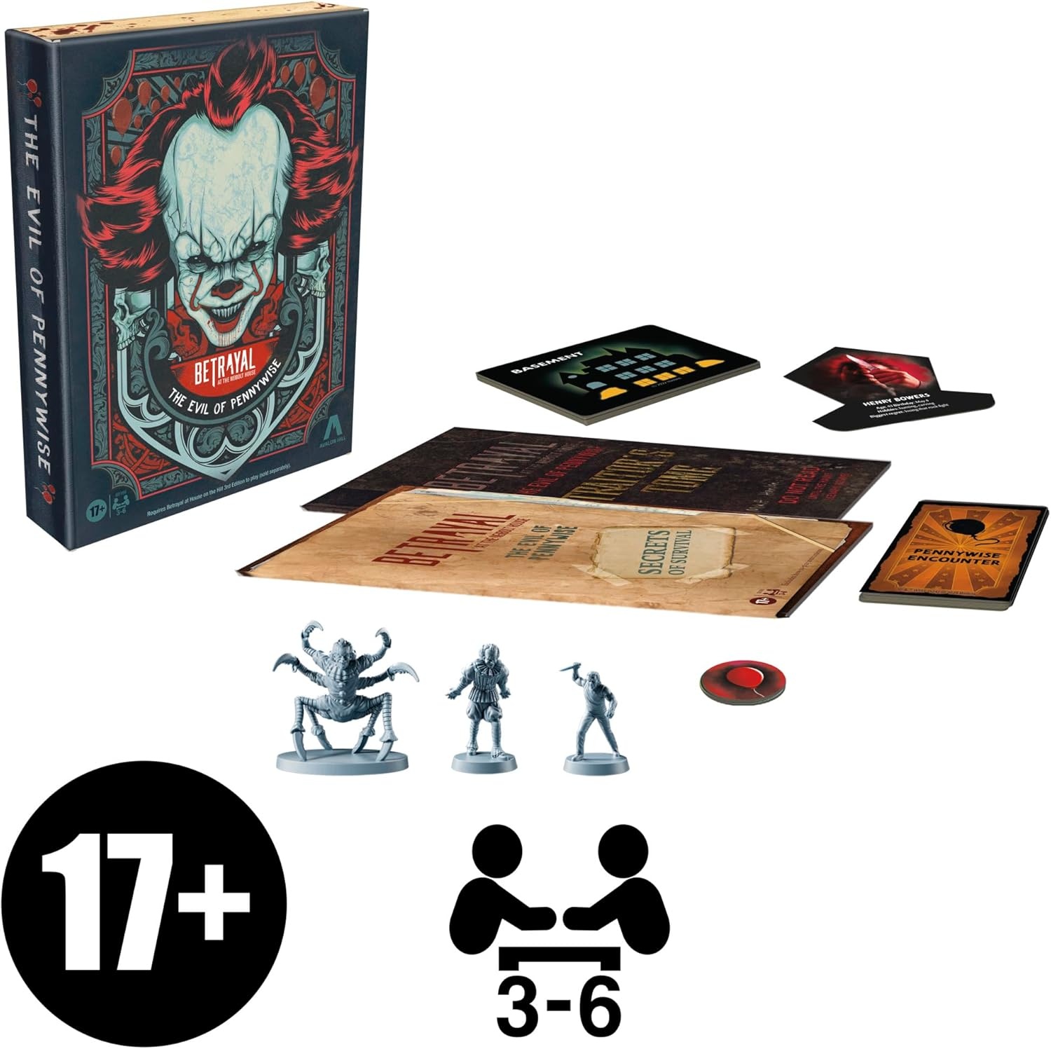 image:imageHasbro Gaming Avalon Hill Betrayal at the Neibolt House The Evil of Pennywise Expansion Ages 17 36 Players