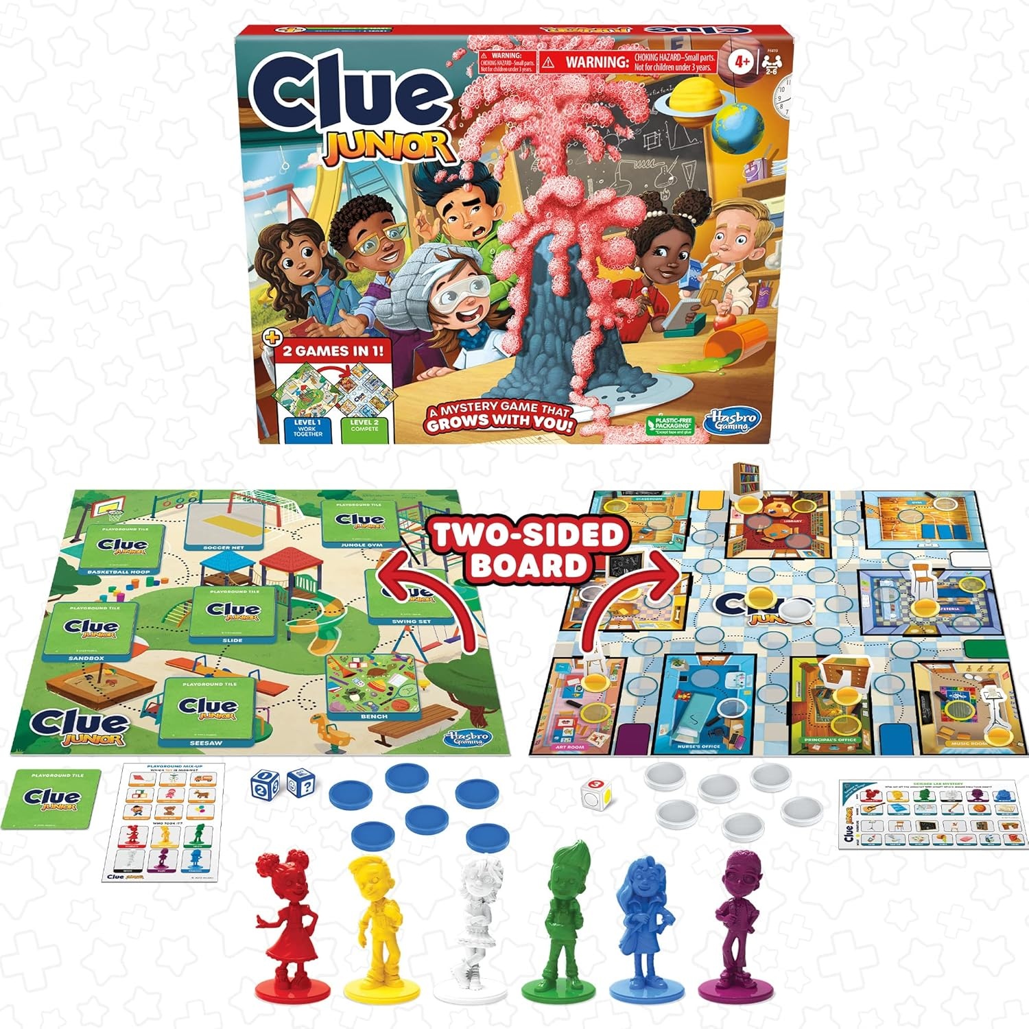 image:imageHasbro Gaming Clue Junior Board Game 2Sided Gameboard 2 Games in 1 2 to 6 Players Mystery Games for Kids Back to School Gifts Classroom Preschool Games Ages 4