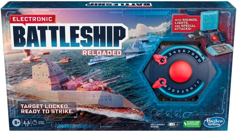 image:imageHasbro Gaming Electronic Battleship Reloaded Board Game Naval Combat Strategy Game with Sounds Lights Special Attacks Ages 8 and Up 12 Players