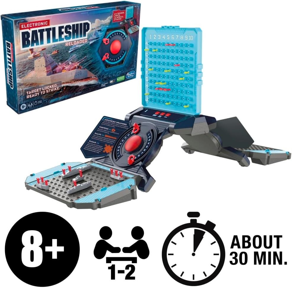 image:imageHasbro Gaming Electronic Battleship Reloaded Board Game Naval Combat Strategy Game with Sounds Lights Special Attacks Ages 8 and Up 12 Players