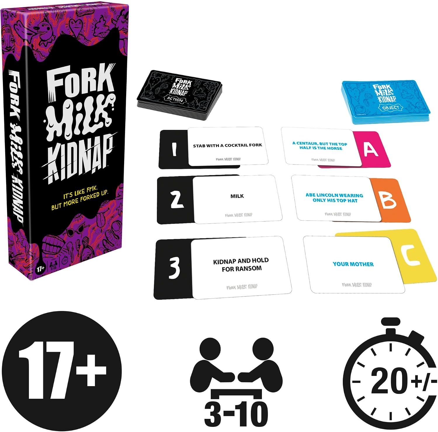 image:imageHasbro Gaming Fork Milk Kidnap Game for Adults Only an Adult Party Game of Questionable Choices Ages 17 for 3 to 10 Players Hilarious NSFW Card GamesMulticolor