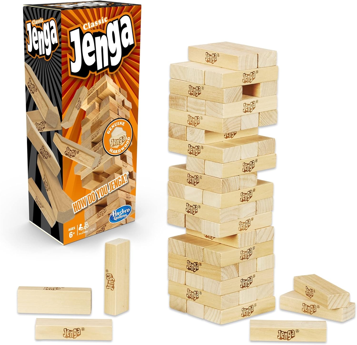 image:imageHasbro Gaming Jenga Game The Original Wood Block Game with Genuine Hardwood Blocks Stacking Tower Ages 6 1 or More Players Party Games for Kids Family GamesClassic