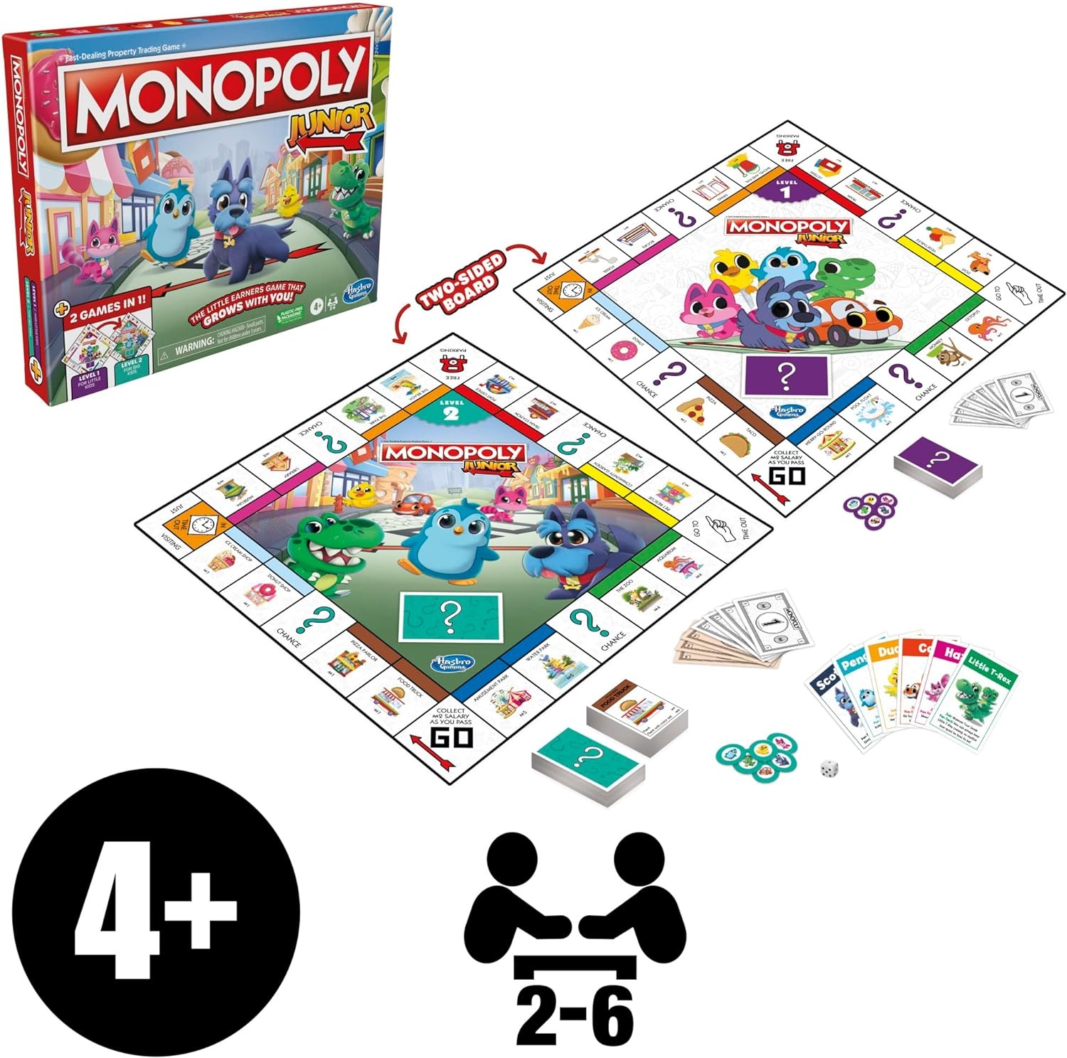 image:imageHasbro Gaming Monopoly Junior Board Game 2Sided Gameboard 2 Games in 1 Monopoly Game for Younger Kids Ages 4 and Up Kids Games for 2 to 6 Players
