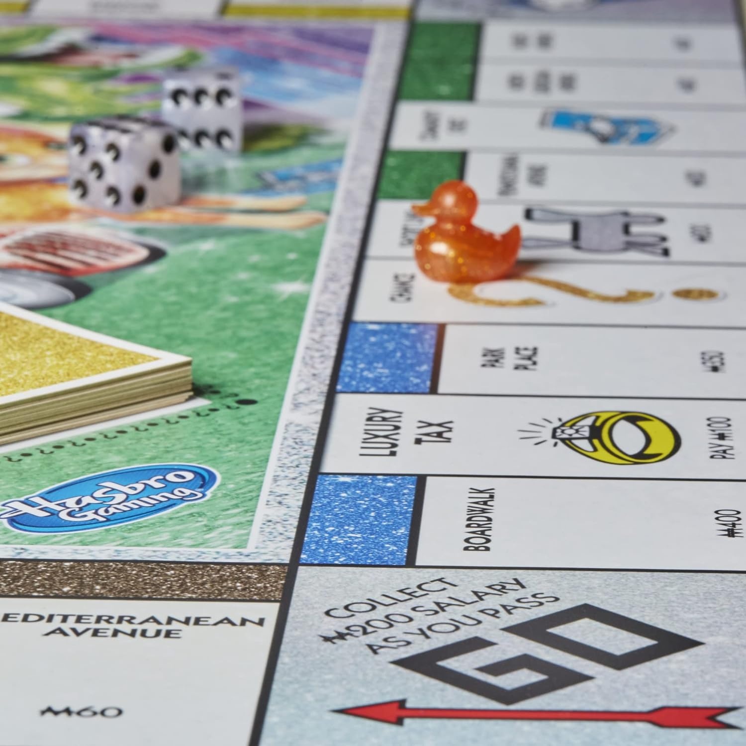 image:imageHasbro Gaming Monopoly Sparkle Edition Board Game Family Games with Glittery Tokens Pearlescent Dice Sparkly Look Amazon Exclusive