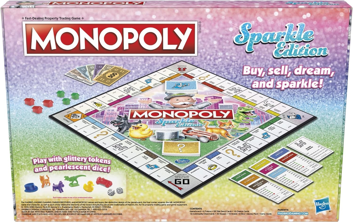 image:imageHasbro Gaming Monopoly Sparkle Edition Board Game Family Games with Glittery Tokens Pearlescent Dice Sparkly Look Amazon Exclusive