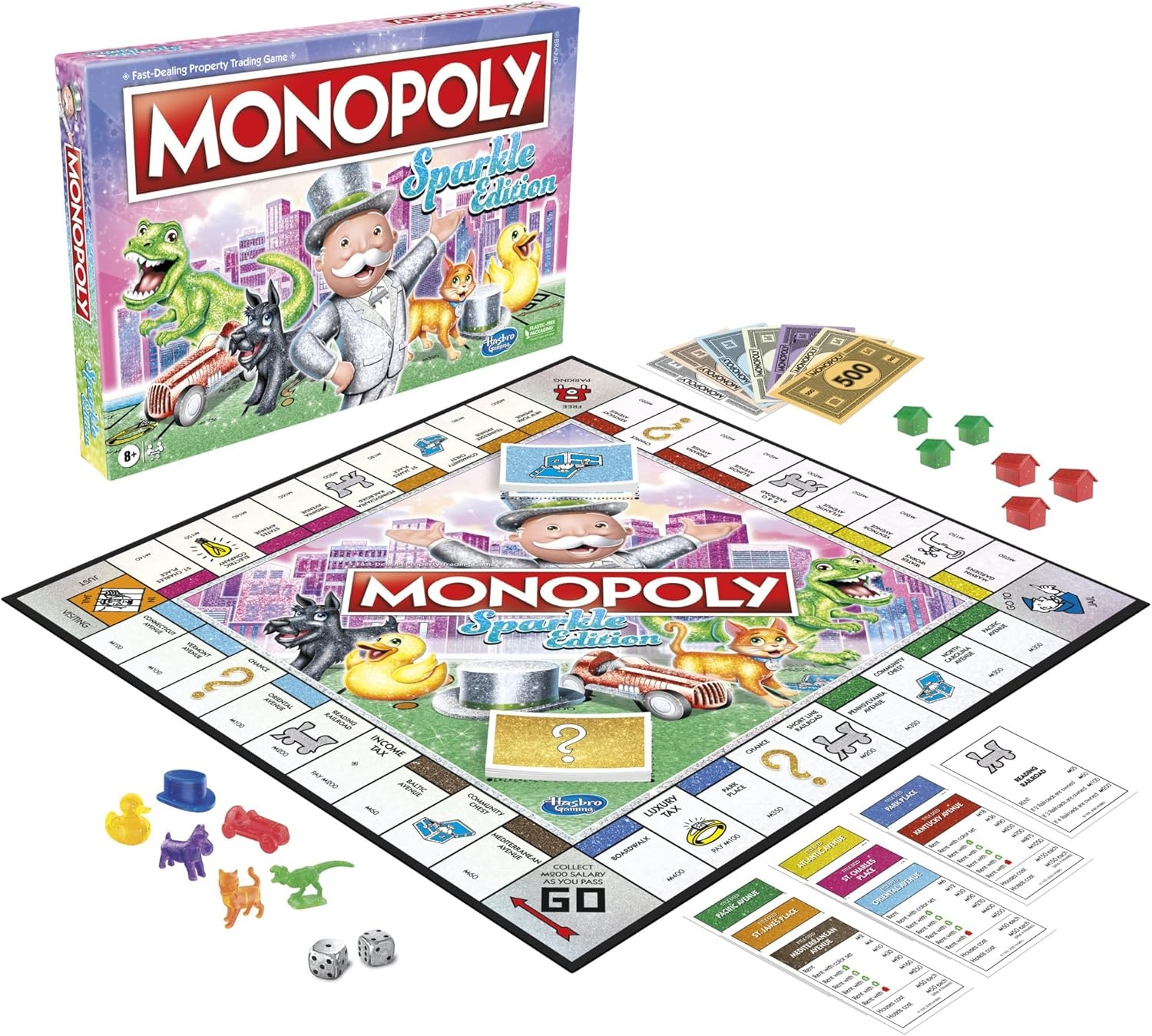 image:imageHasbro Gaming Monopoly Sparkle Edition Board Game Family Games with Glittery Tokens Pearlescent Dice Sparkly Look Amazon Exclusive