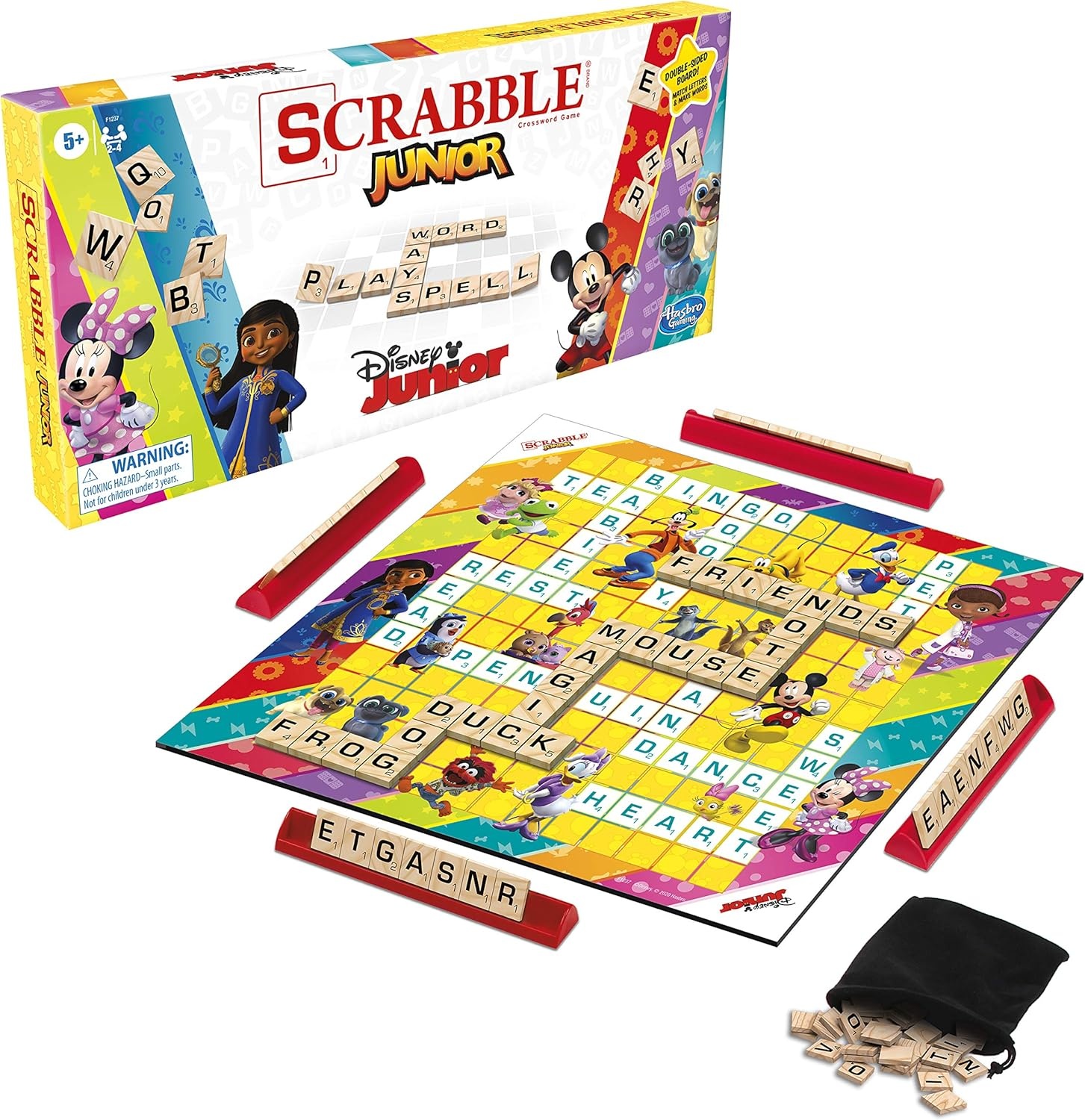 image:imageHasbro Gaming Scrabble Junior Disney Junior Edition Board Game for Kids Double Sided Game Board Matching Word Game Back to School Gifts Ages 5 Amazon ExclusiveDisney Junior