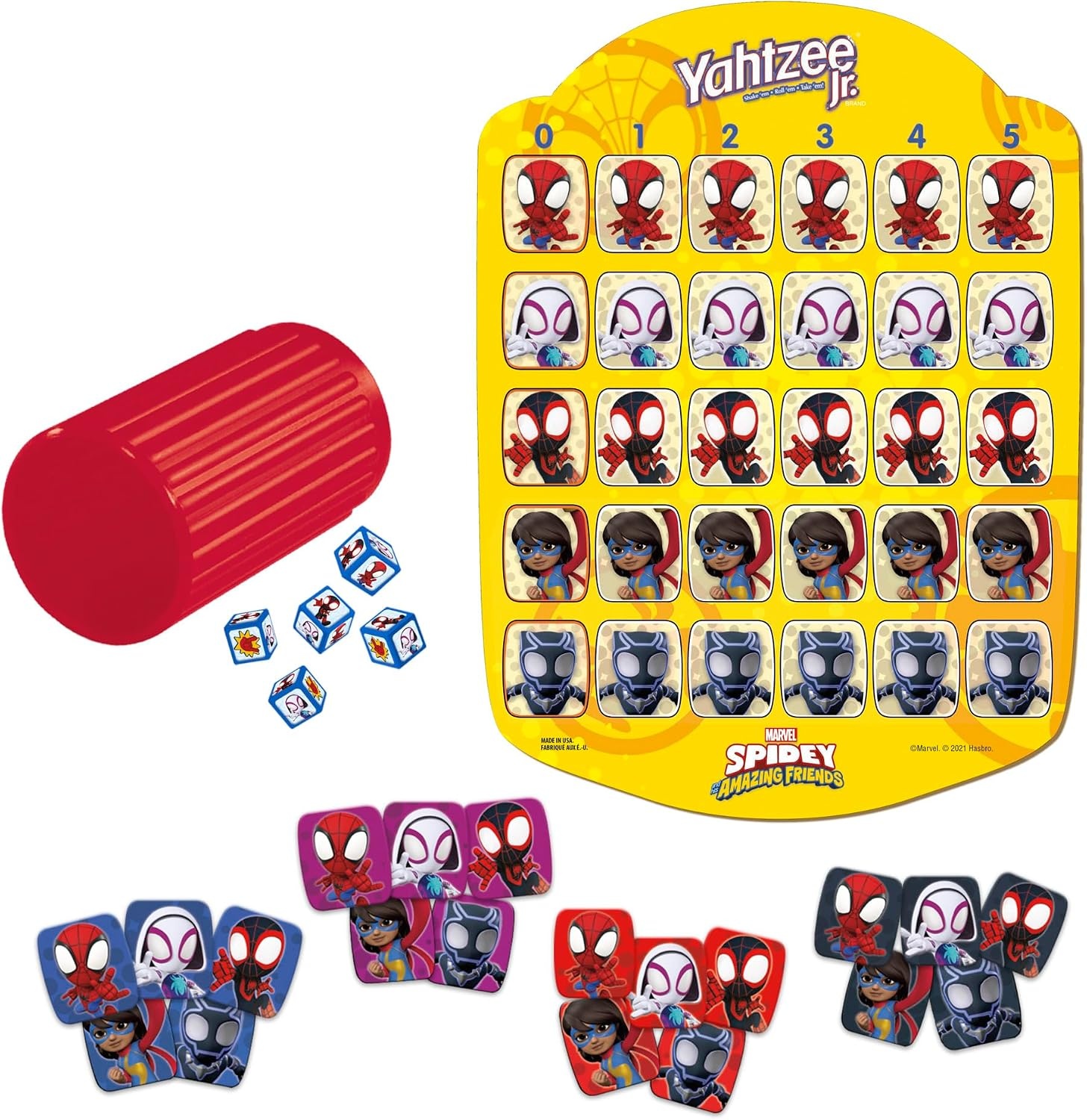 image:imageHasbro Gaming Spidey and His Amazing Friends Yahtzee JrMarvel Edition Board Game for Kids Ages 4 and Up Amazon Exclusive