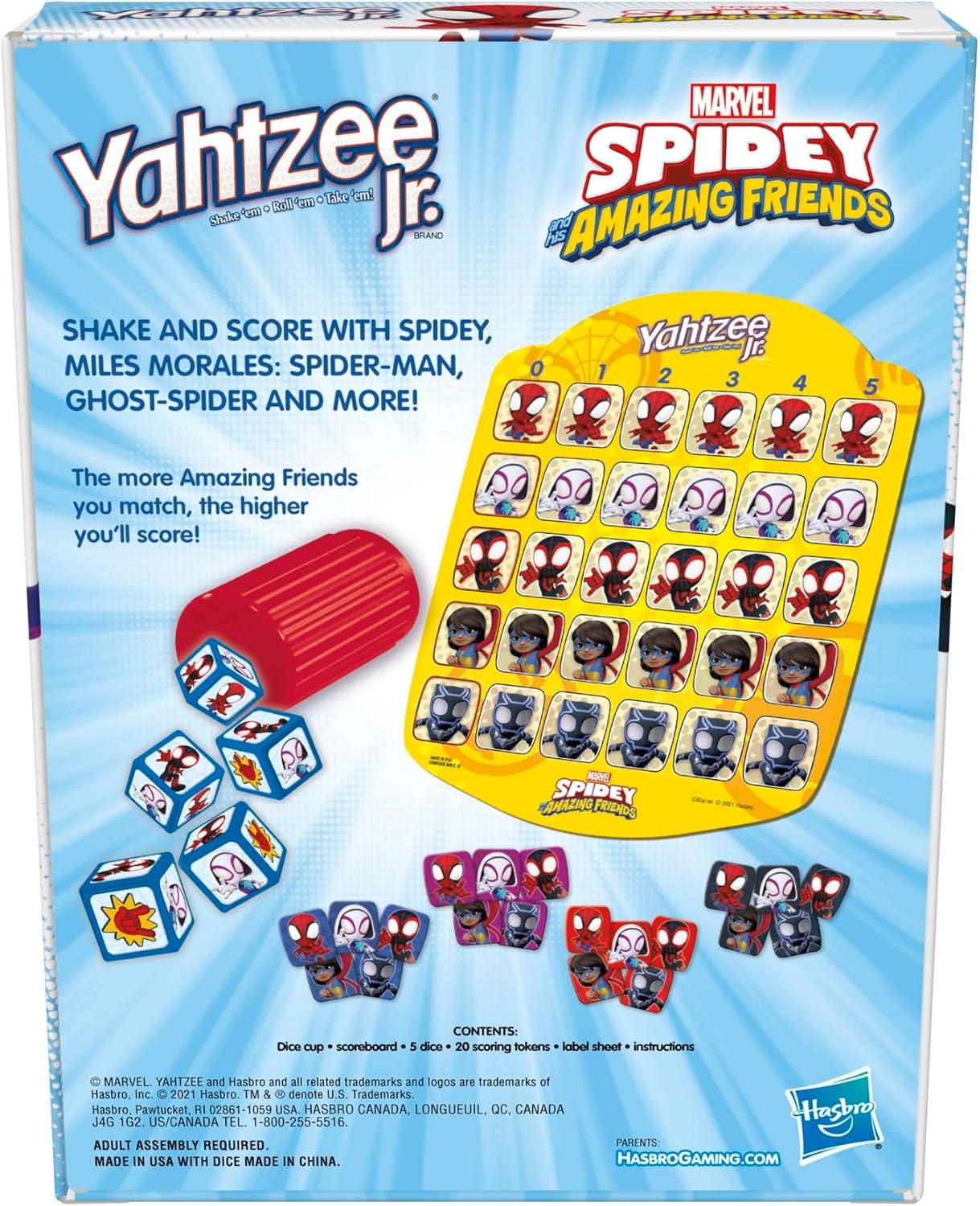 image:imageHasbro Gaming Spidey and His Amazing Friends Yahtzee JrMarvel Edition Board Game for Kids Ages 4 and Up Amazon Exclusive