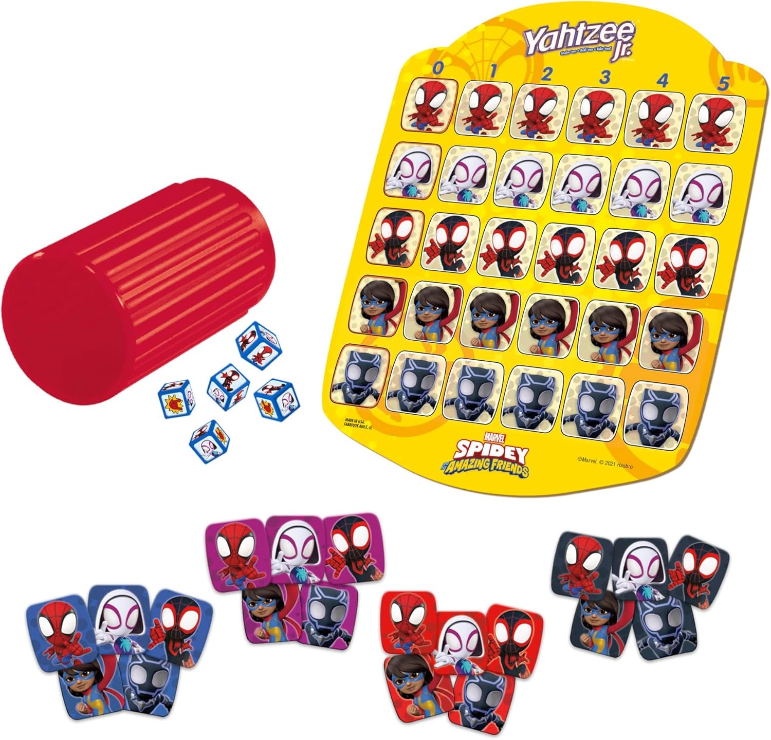 image:imageHasbro Gaming Spidey and His Amazing Friends Yahtzee JrMarvel Edition Board Game for Kids Ages 4 and Up Amazon Exclusive