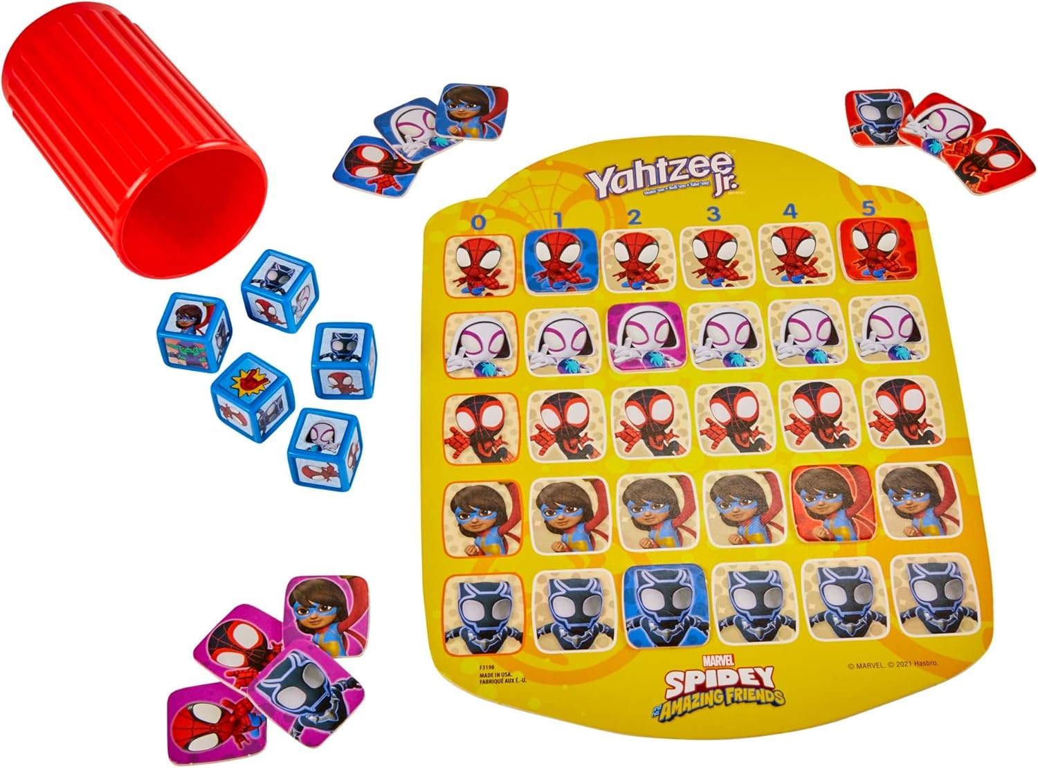 image:imageHasbro Gaming Spidey and His Amazing Friends Yahtzee JrMarvel Edition Board Game for Kids Ages 4 and Up Amazon Exclusive