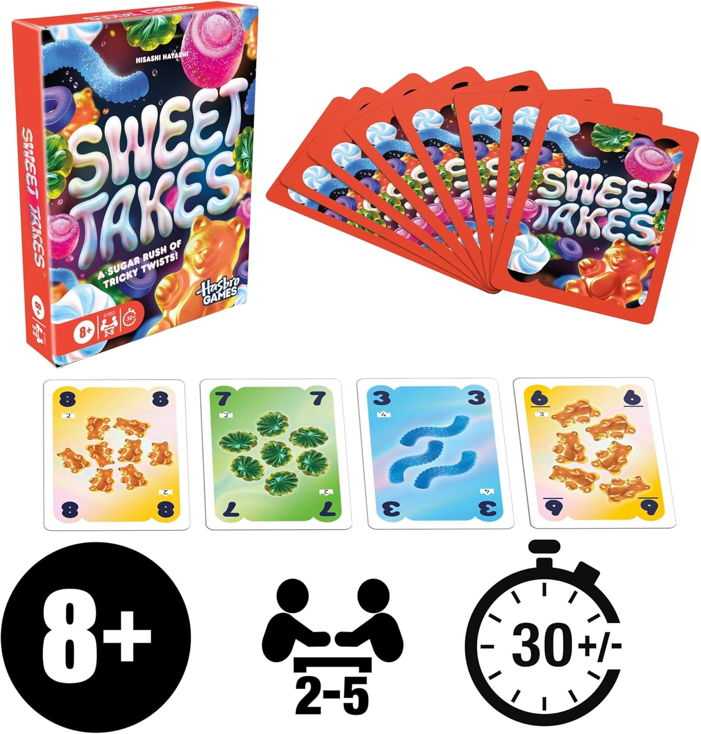 image:imageHasbro Gaming Sweet Takes Game Candy Themed Family Card Game for Kids Teens and Adults 2 to 5 Players 30 Mins Fun Summer Activities Vacation Travel Essentials Ages 8