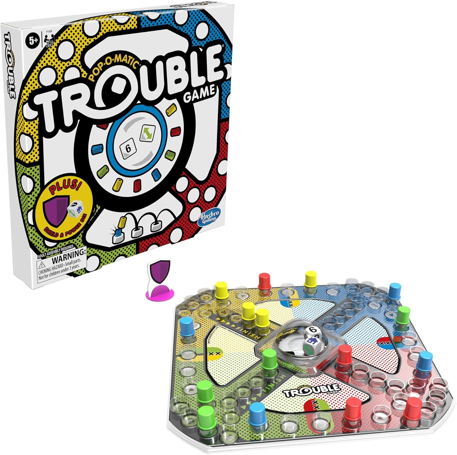 image:imageHasbro Gaming Trouble Board Game Includes Bonus Power Die and Shield Family Game for 24 Players Ages 5 and Up Amazon Exclusive