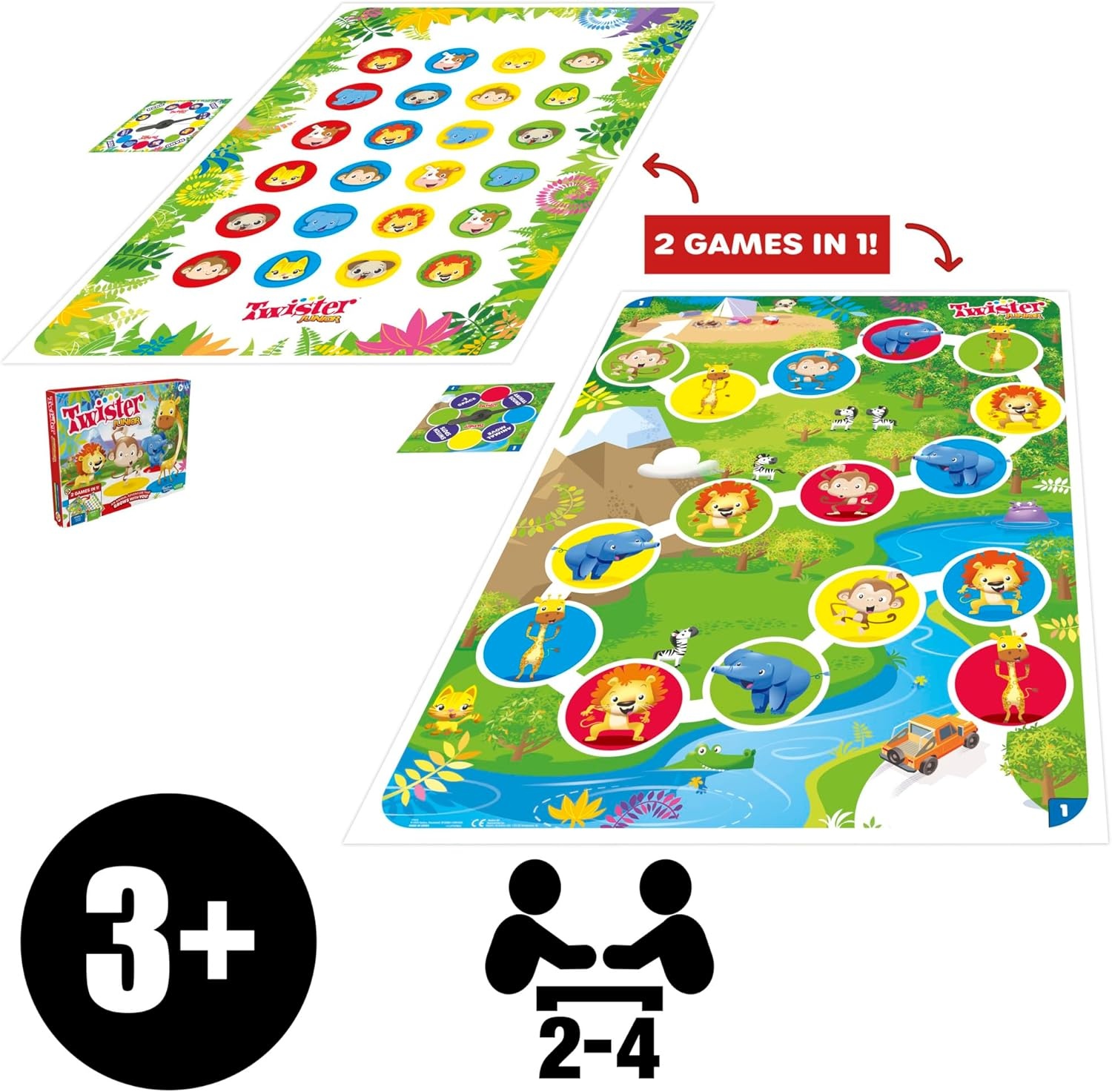 image:imageHasbro Gaming Twister Junior Game Animal Adventure 2Sided Mat 2 Games in 1 Party Game for Kids Ages 3 and Up and 24 Players Amazon Exclusive