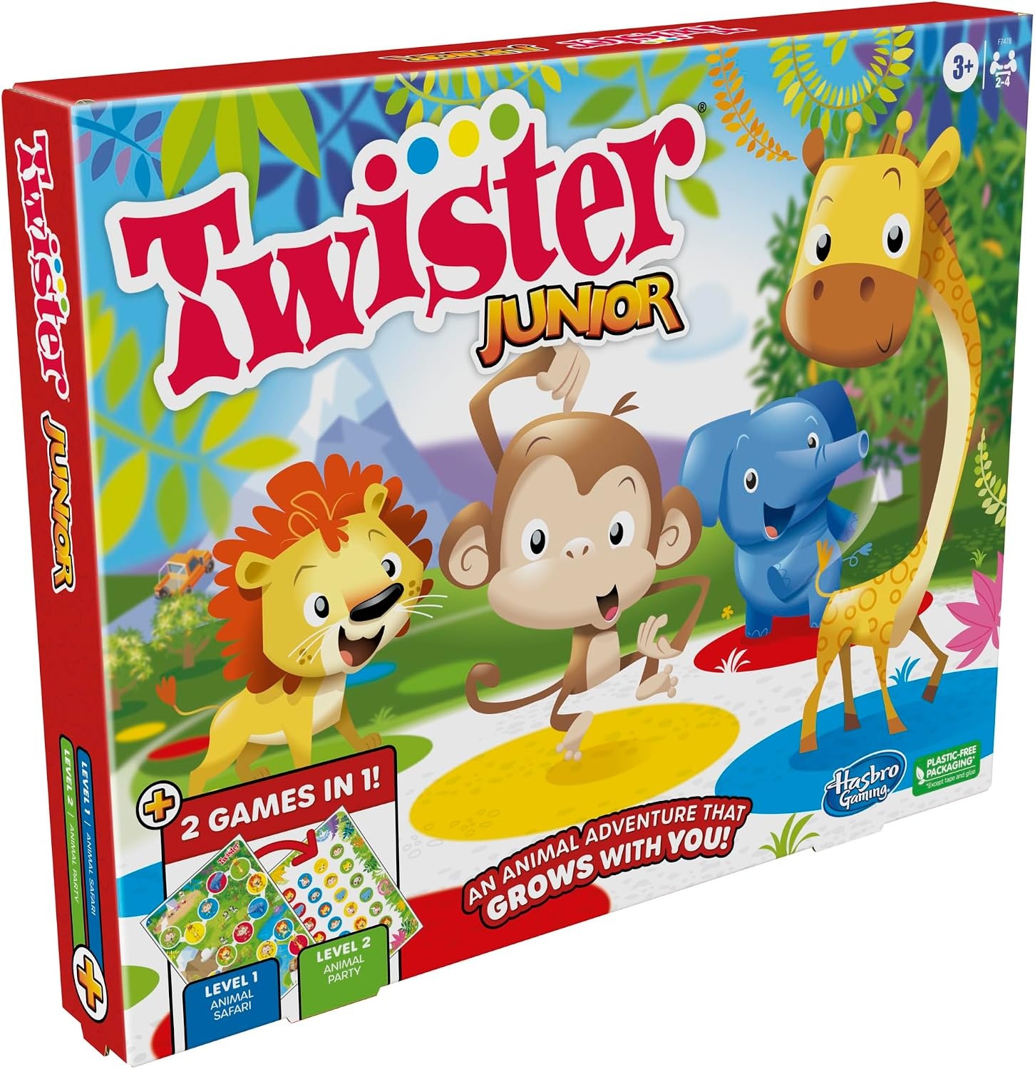 image:imageHasbro Gaming Twister Junior Game Animal Adventure 2Sided Mat 2 Games in 1 Party Game for Kids Ages 3 and Up and 24 Players Amazon Exclusive