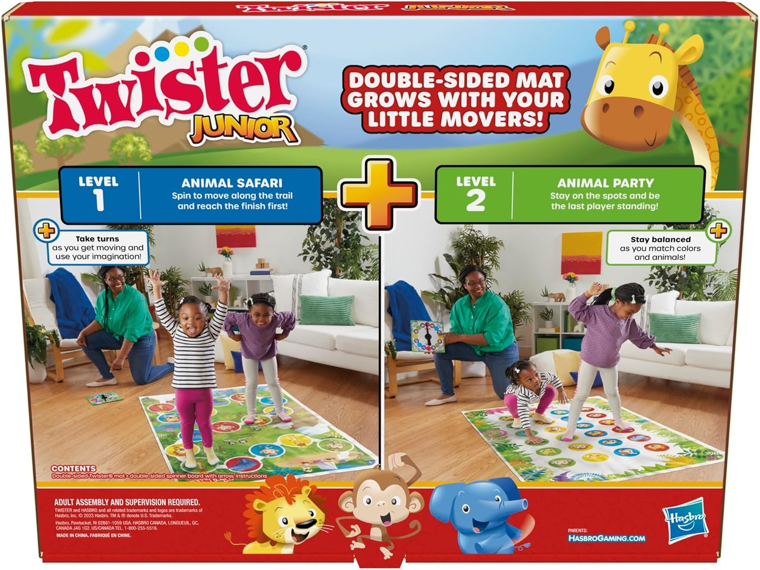 image:imageHasbro Gaming Twister Junior Game Animal Adventure 2Sided Mat 2 Games in 1 Party Game for Kids Ages 3 and Up and 24 Players Amazon Exclusive