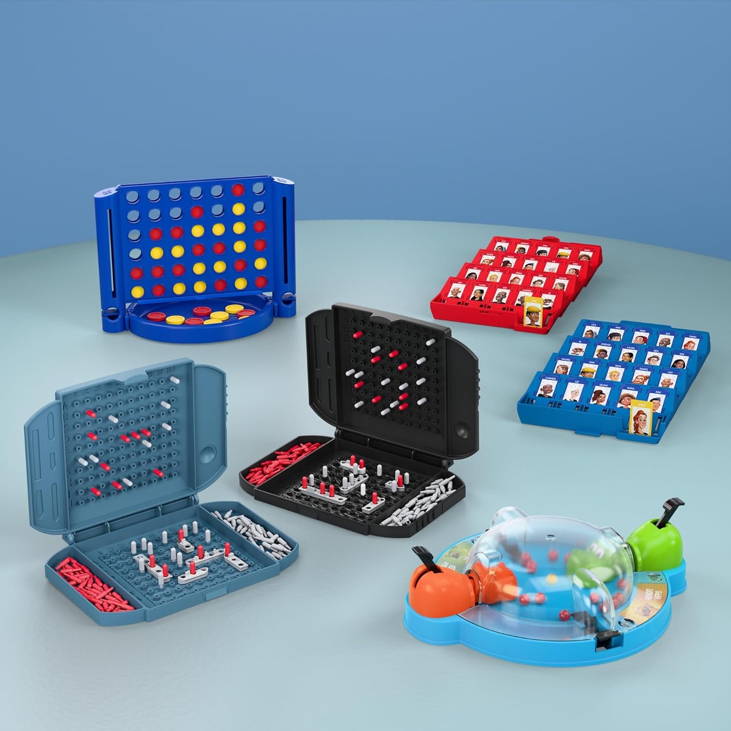 image:imageHasbro Grab and Go Bundle 4 Pack Kids Travel Board Games Battleship Connect 4 Guess Who Hungry Hungry Hippos Games 2 Players Easter Gift for Kids Ages 7