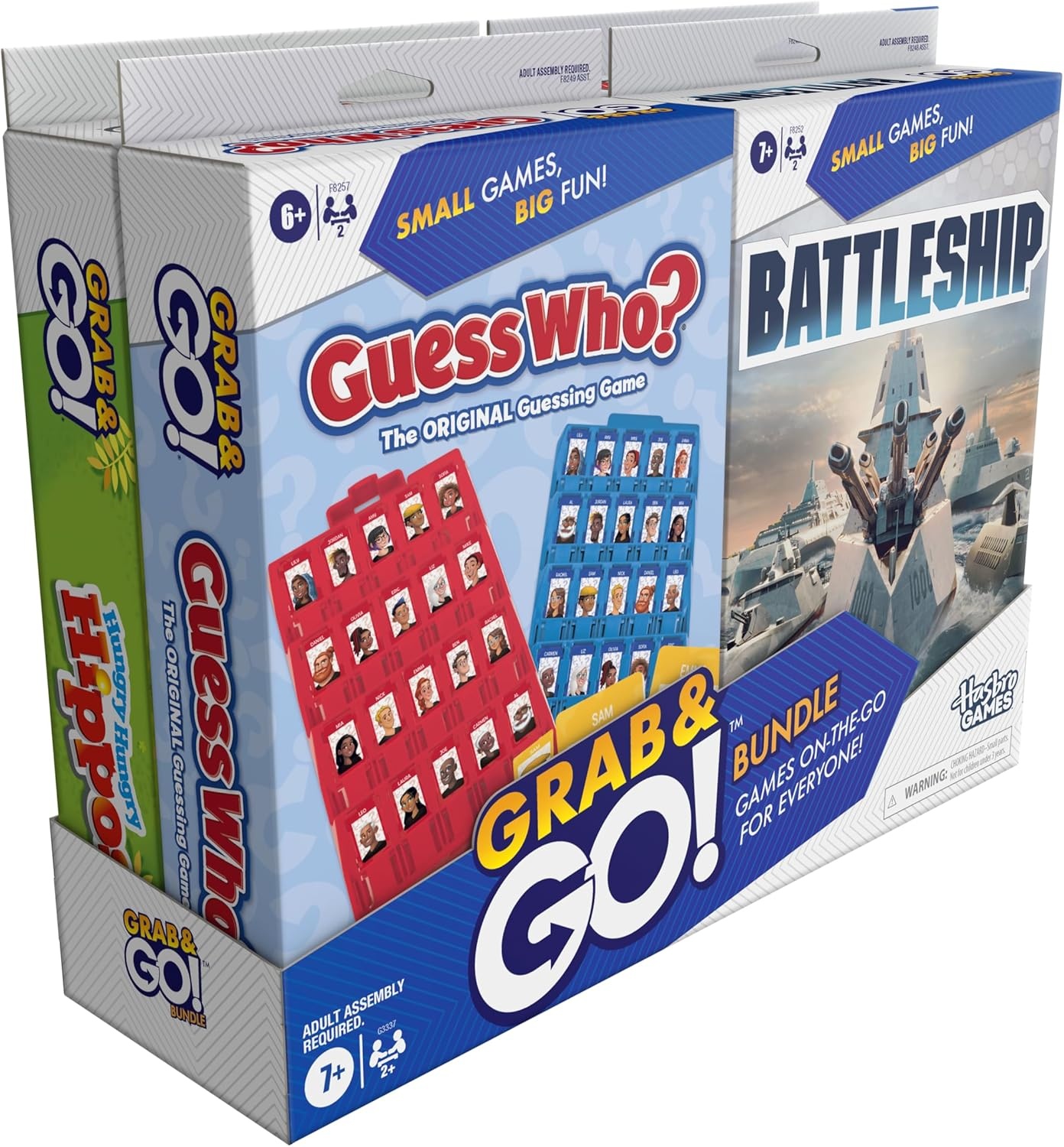image:imageHasbro Grab and Go Bundle 4 Pack Kids Travel Board Games Battleship Connect 4 Guess Who Hungry Hungry Hippos Games 2 Players Easter Gift for Kids Ages 7