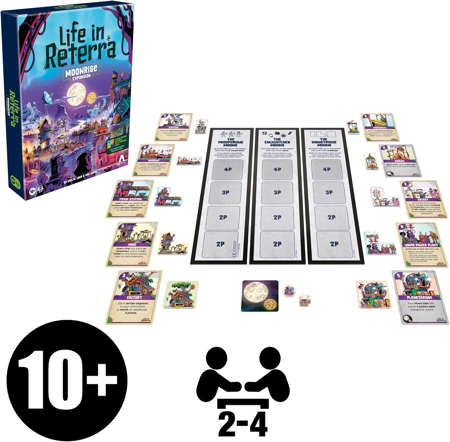 image:imageLife in Reterra Moonrise Expansion Ages 10 24 Players 35 Mins Strategy Board Games for Adults and Families Life in Reterra Game Required