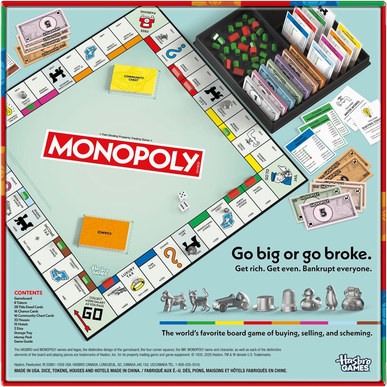 image:imageMonopoly Board Game Classic Game with Storage Tray and Larger Tokens Ages 8 2 to 6 Players Family Games for Kids and Adults Kids GiftsMonopoly