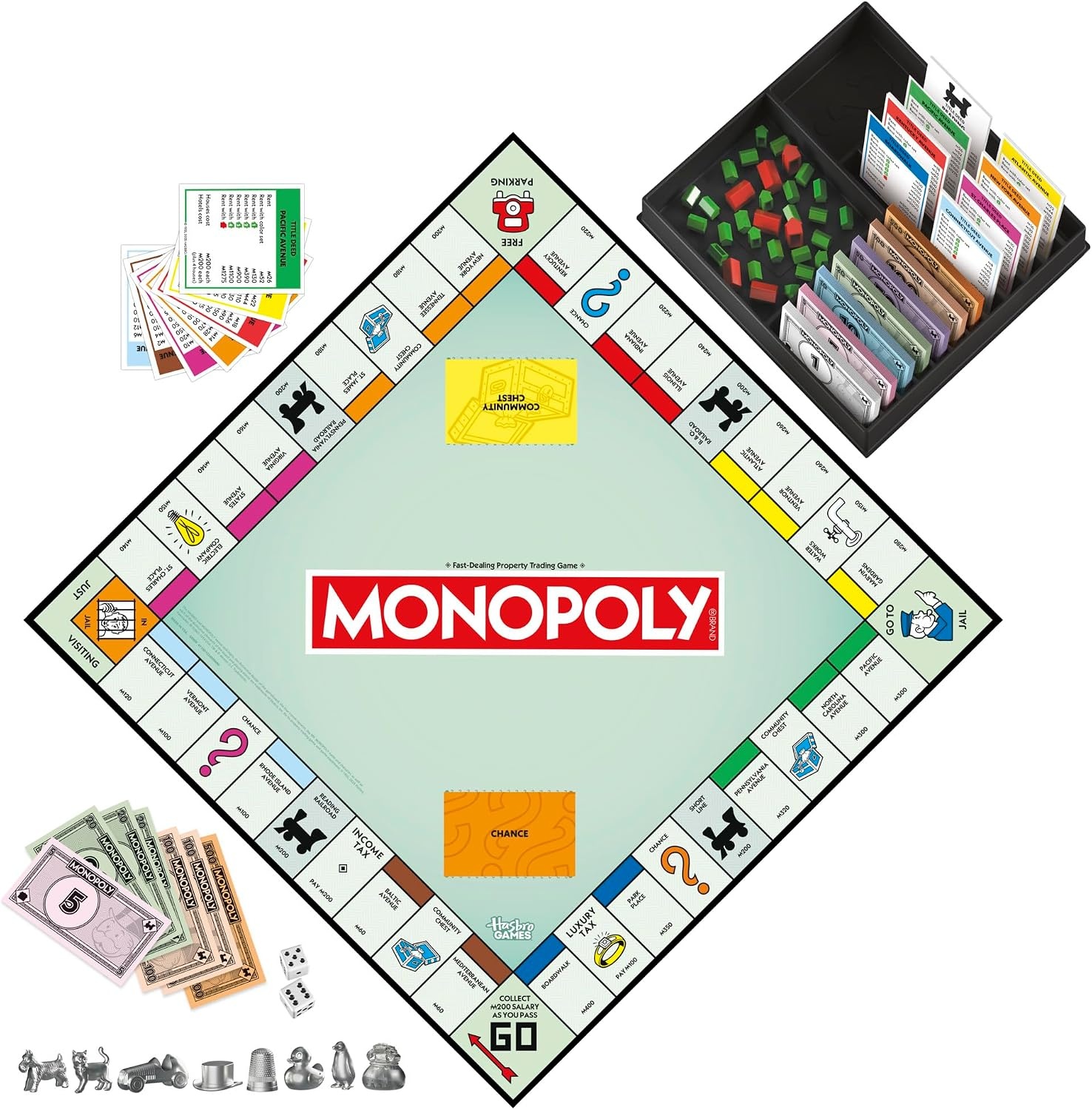 image:imageMonopoly Board Game Classic Game with Storage Tray and Larger Tokens Ages 8 2 to 6 Players Family Games for Kids and Adults Kids GiftsMonopoly