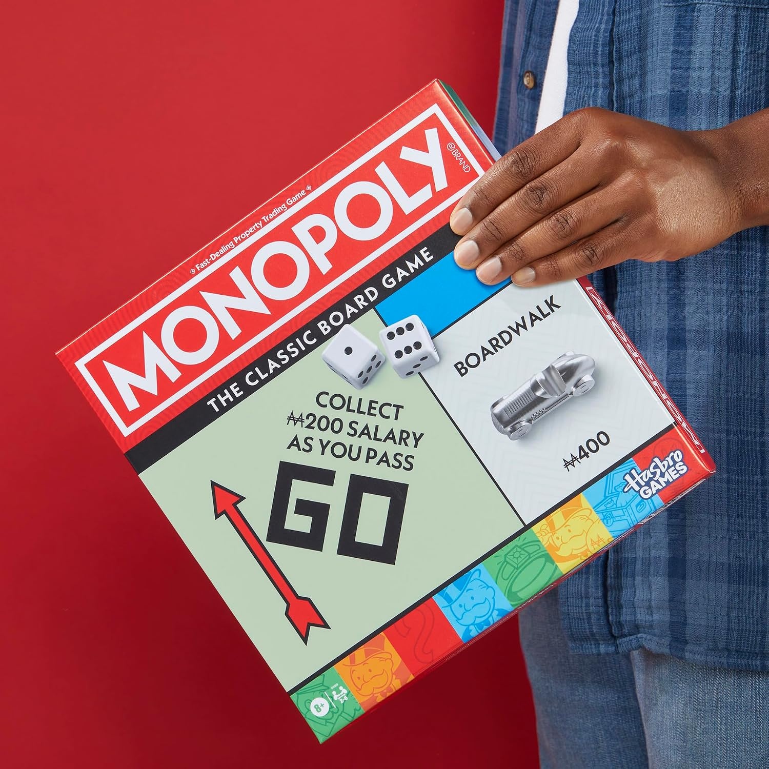 image:imageMonopoly Board Game Classic Game with Storage Tray and Larger Tokens Ages 8 2 to 6 Players Family Games for Kids and Adults Kids GiftsMonopoly