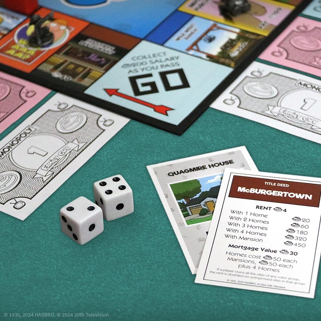 image:imageMonopoly Family Guy Board Game Featuring Banana Brian Giant Chicken Rupert and More Buy Sell Trade Quahogs Locations from McBurgertown to Wild West Ranch Officially Licensed Family Guy Game