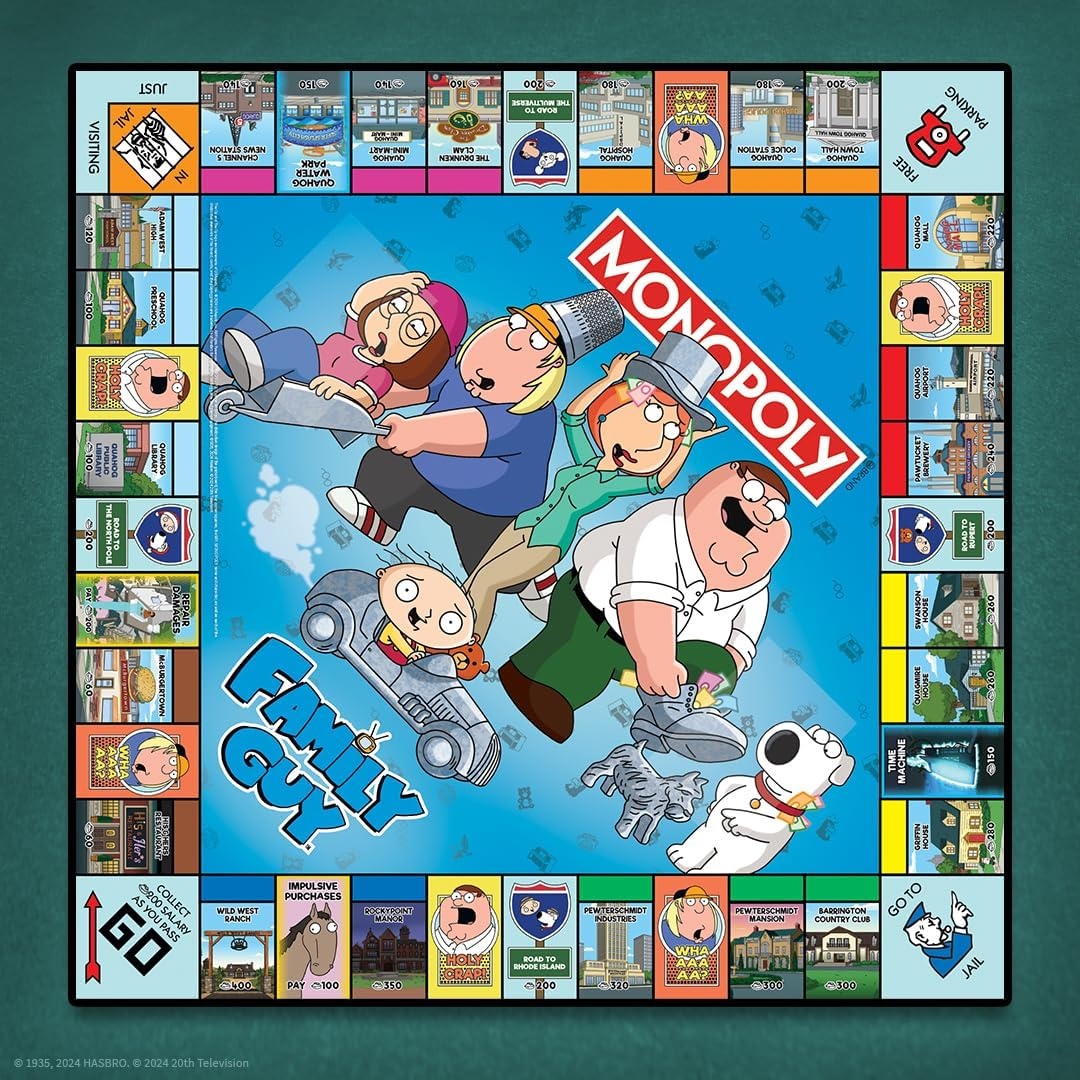 image:imageMonopoly Family Guy Board Game Featuring Banana Brian Giant Chicken Rupert and More Buy Sell Trade Quahogs Locations from McBurgertown to Wild West Ranch Officially Licensed Family Guy Game