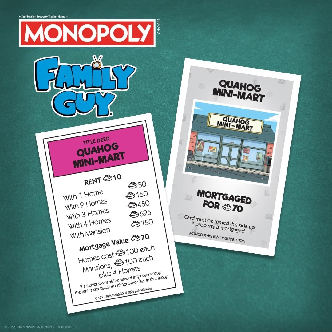 image:imageMonopoly Family Guy Board Game Featuring Banana Brian Giant Chicken Rupert and More Buy Sell Trade Quahogs Locations from McBurgertown to Wild West Ranch Officially Licensed Family Guy Game