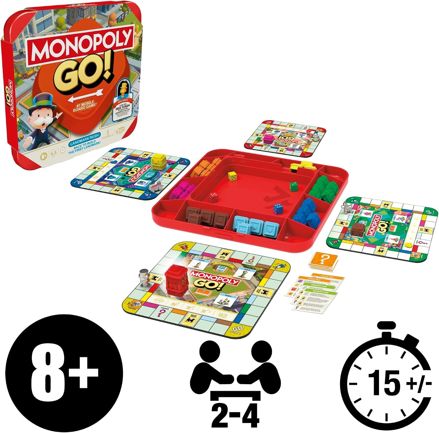 image:imageMonopoly GO Board Game Inspired by The Popular Mobile Board Game Ages 8 24 Players 15 Mins Family Games Travel Games for Kids and Adults