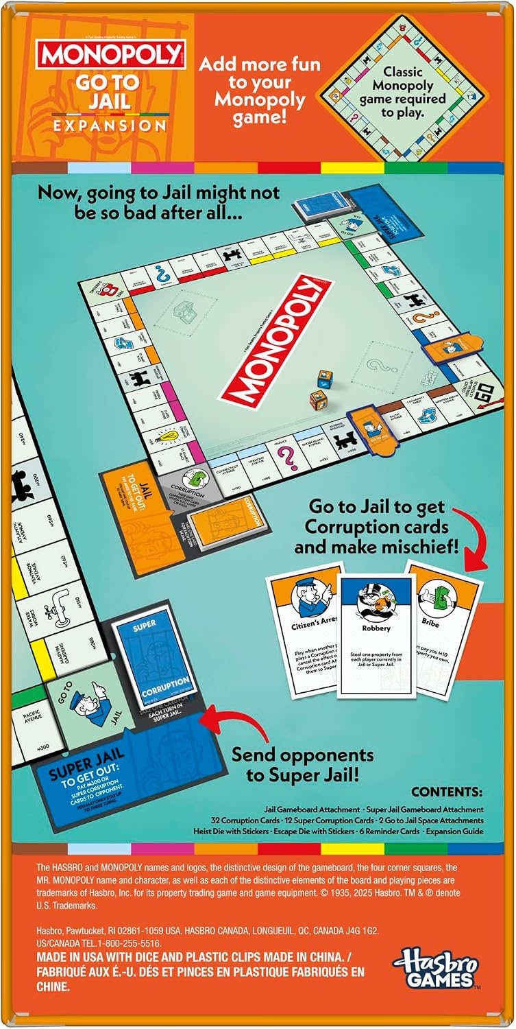 image:imageMonopoly Go to Jail Expansion Add More Fun to Classic Monopoly Game and Play Faster Ages 8 26 Players 40 Mins Family Board GamesGo to Jail Expansion