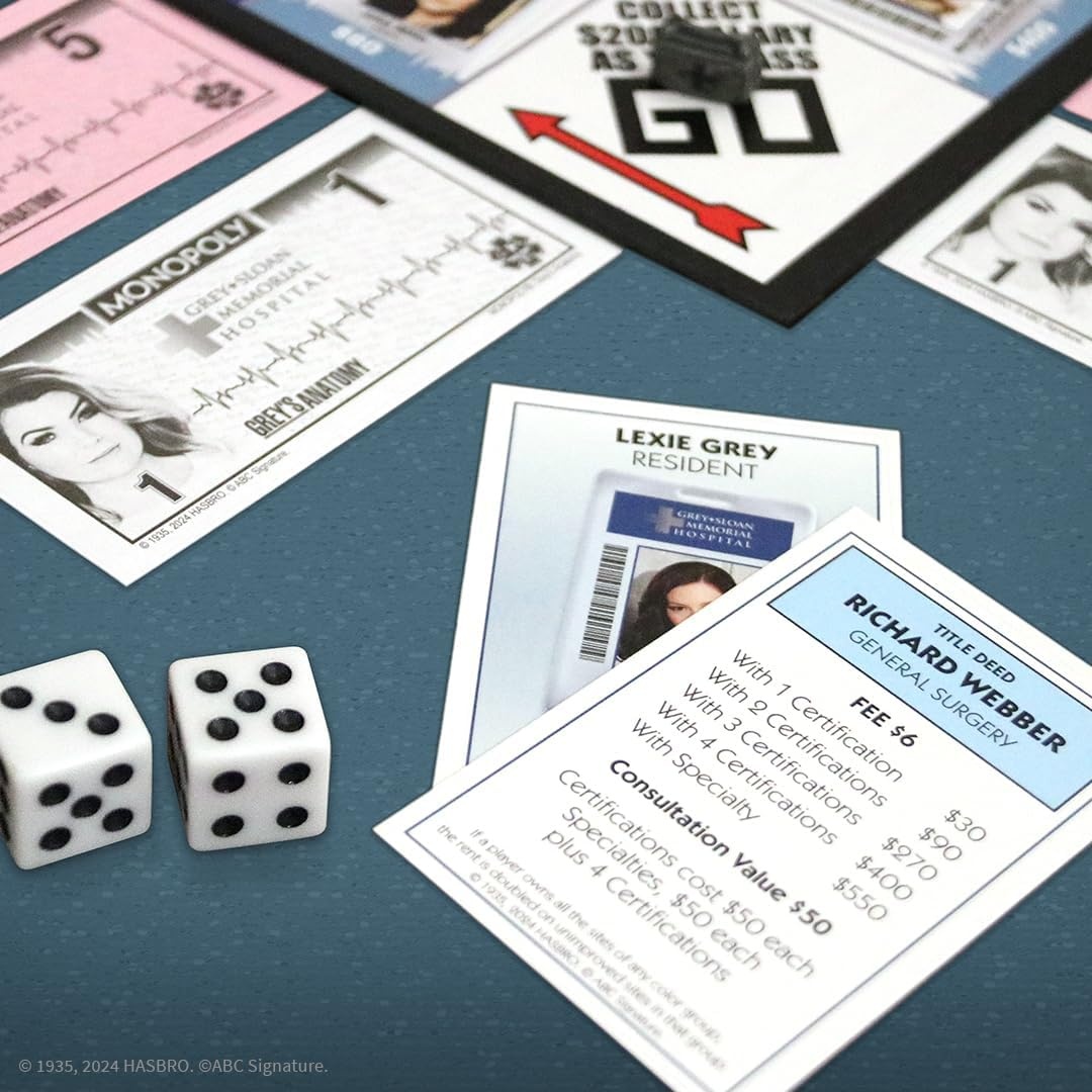 image:imageMonopoly Greys Anatomy Board Game Featuring Ferry Boat Clipboard Scrub Top and More Buy Sell Trade Iconic Doctors from Miranda Bailey to Meredith Grey Officially Licensed Collectible