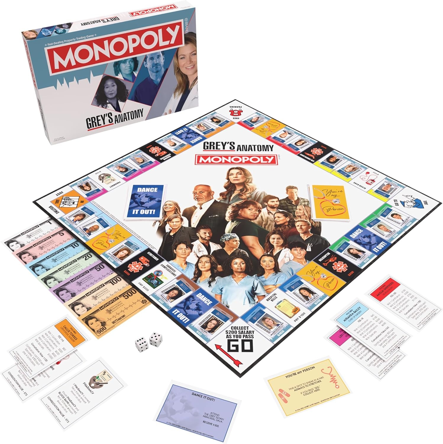 image:imageMonopoly Greys Anatomy Board Game Featuring Ferry Boat Clipboard Scrub Top and More Buy Sell Trade Iconic Doctors from Miranda Bailey to Meredith Grey Officially Licensed Collectible
